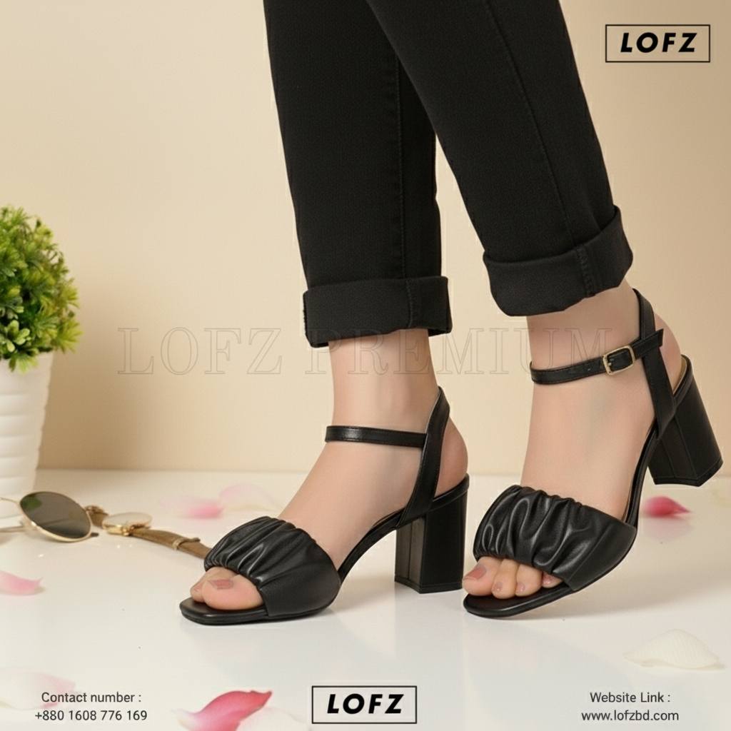 Ruched Front Strap Block Heel