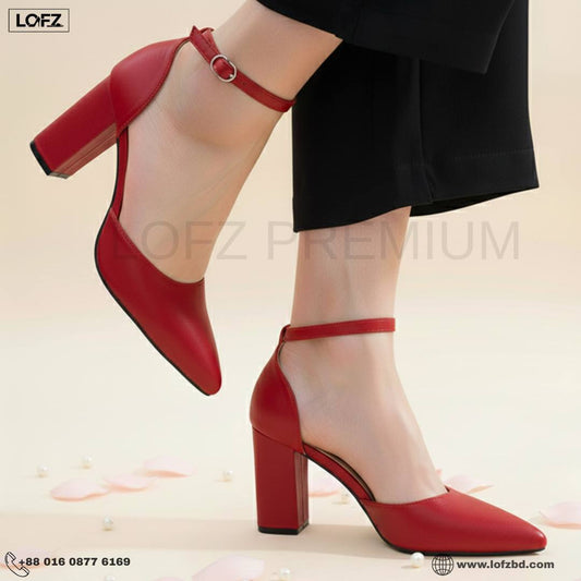 Pointed-Toe Ankle Strap Block Heel