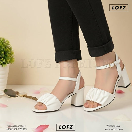 Ruched Front Strap Block Heel