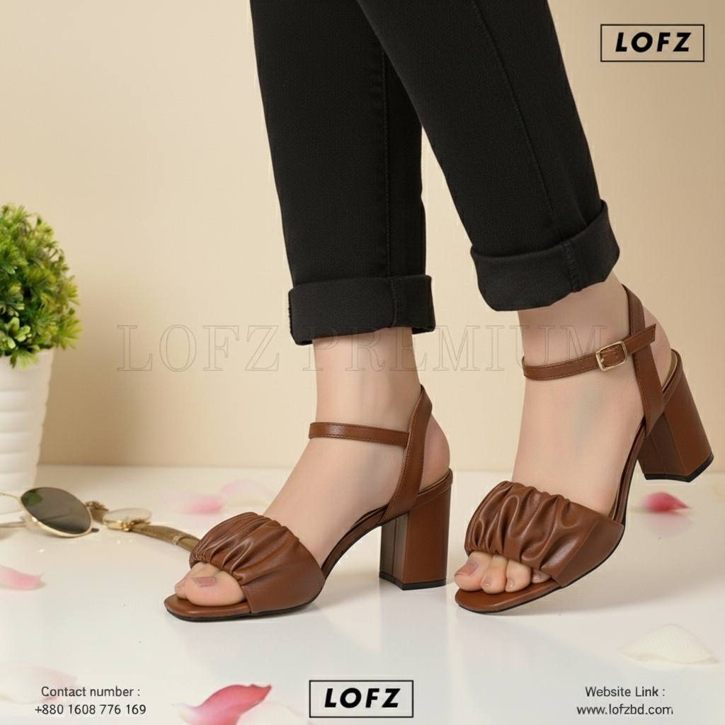 Ruched Front Strap Block Heel