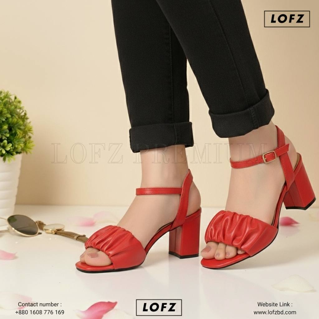 Ruched Front Strap Block Heel