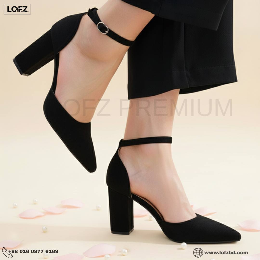 Pointed-Toe Ankle Strap Block Heel