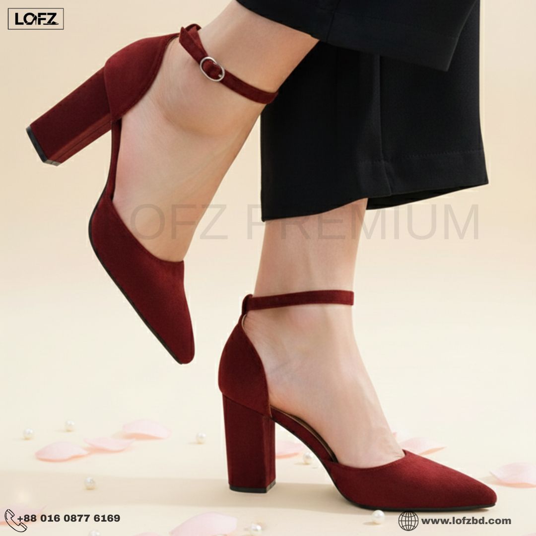 Pointed-Toe Ankle Strap Block Heel