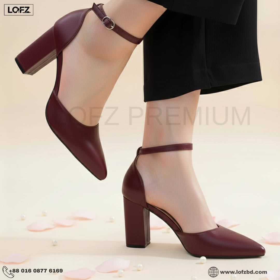 Pointed-Toe Ankle Strap Block Heel