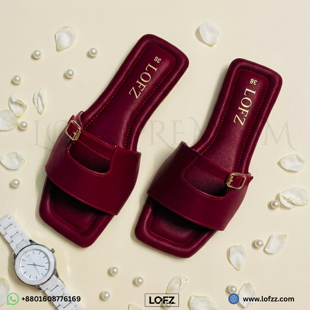 Luxe Square-Toe Buckle Slides - women's slides - Lofz Bangladesh (view 4)