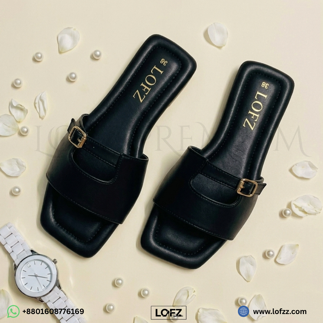 Luxe Square-Toe Buckle Slides - women's slides - Lofz Bangladesh (view 3)