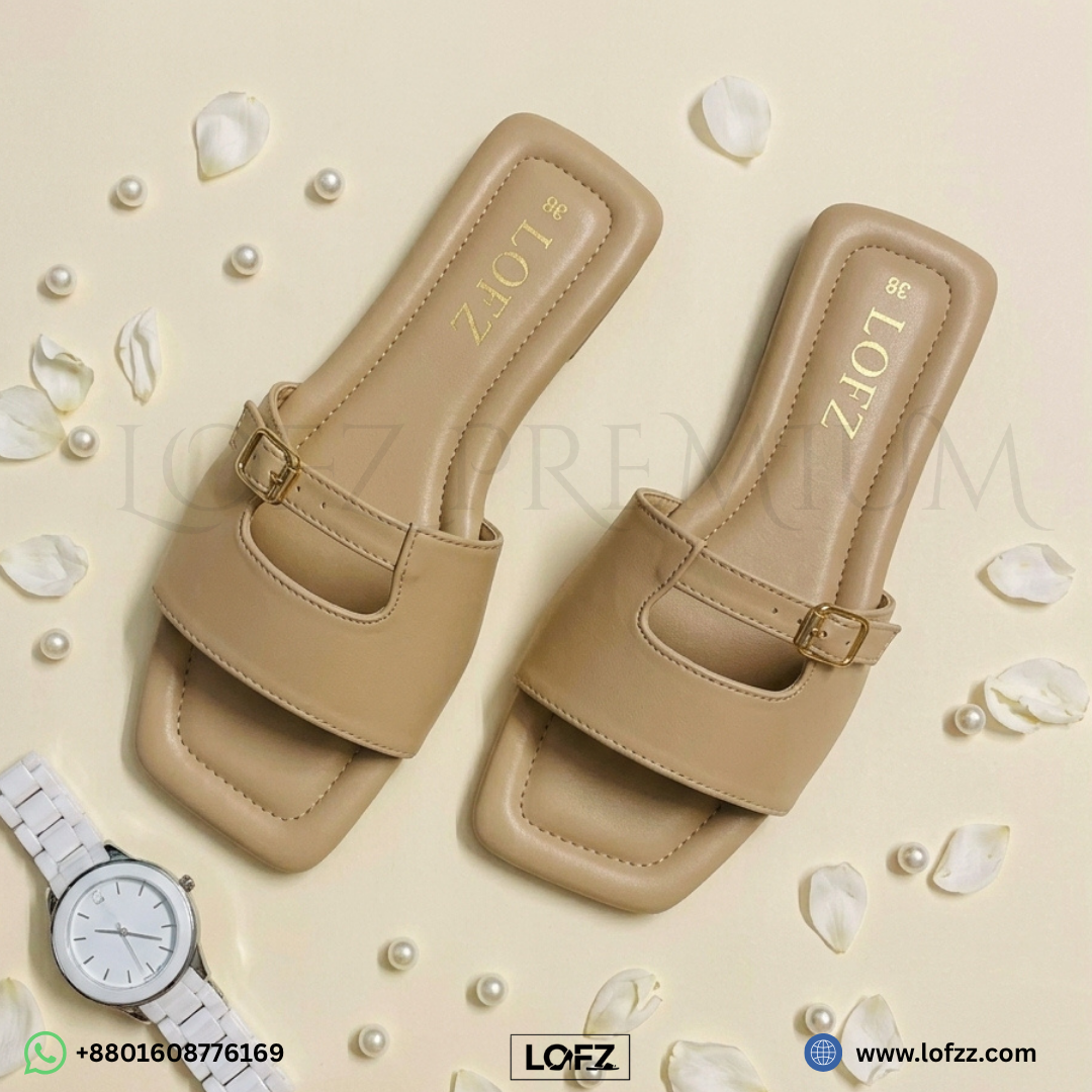 Luxe Square-Toe Buckle Slides - women's slides - Lofz Bangladesh (view 2)
