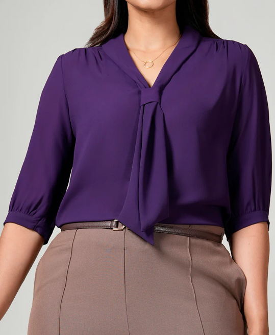 Royal Plum Tie-Neck Top