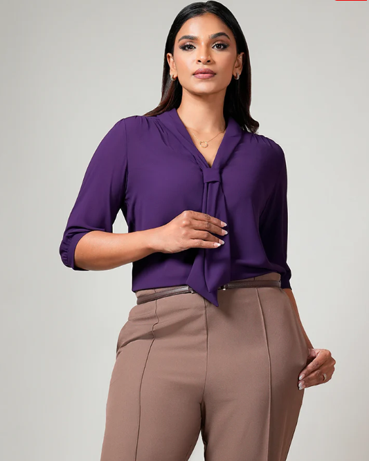 Royal Plum Tie-Neck Top